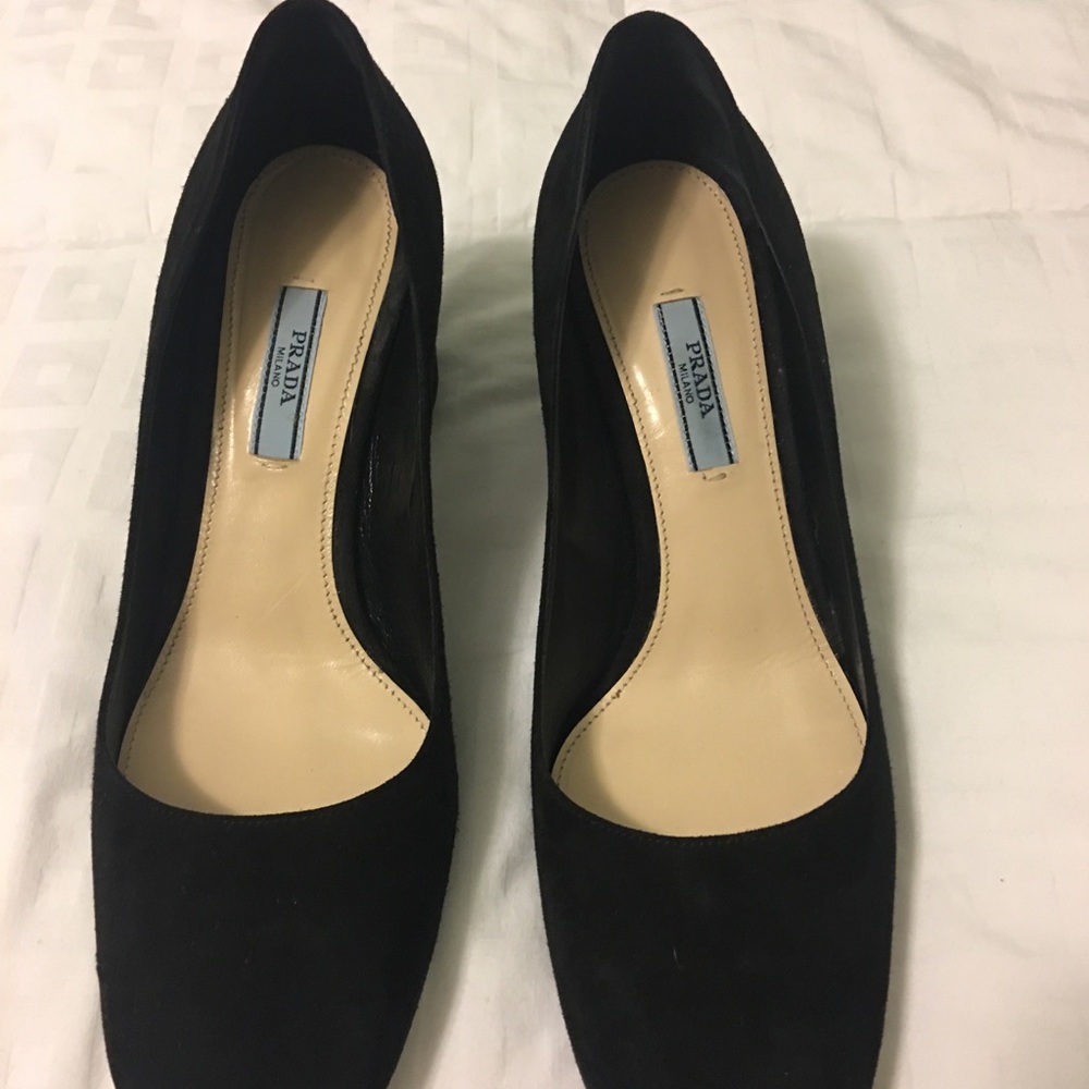 PRADA AUTHENTIC CLASSIC BLOCK SUEDE HEELS
